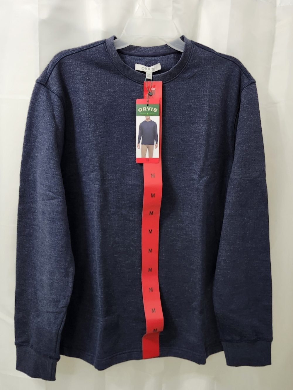 Orvis Men’s Heathered Navy Crewneck Pullover Long Sleeve Cotton Blend